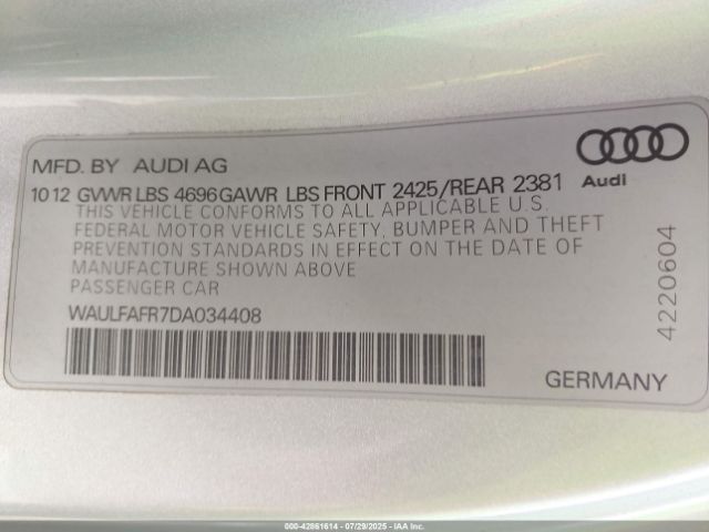 2013 AUDI A5 WAULFAFR7DA034408 Photo 8