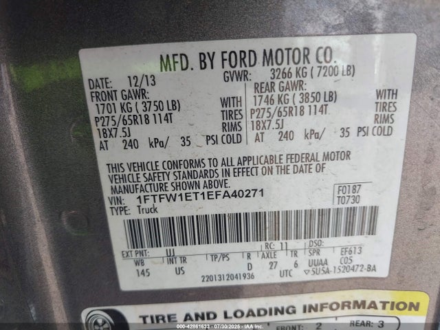 Aukcja sprzedaży 2014 Ford F-150 Xlt, vin: 1FTFW1ET1EFA40271, numer aukcji: 42861633