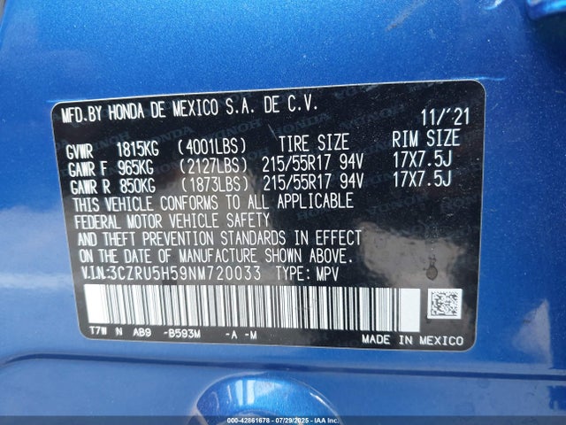 3CZRU5H59NM720033 Honda r18z9