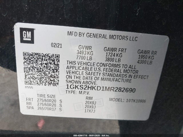2021 GMC YUKON XL 1GKS2HKD1MR282690 Photo 8