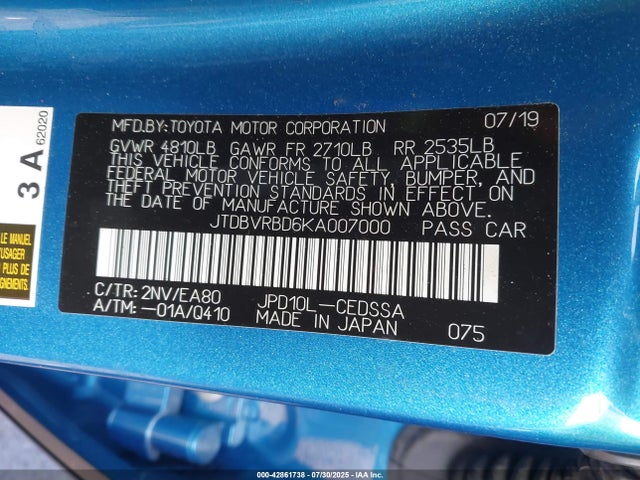 Toyota 4jm 2019 JTDBVRBD6KA007000 Image 9