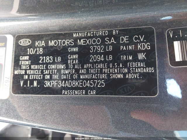 3KPF34AD8KE045725 KIA mpi nu