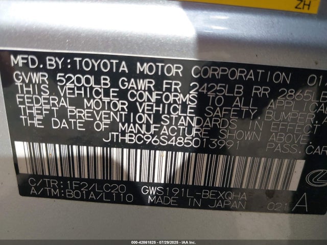 42861825 :رقم المزاد ، JTHBC96S485013991 vin ، 2008 Lexus Gs 450h مزاد بيع