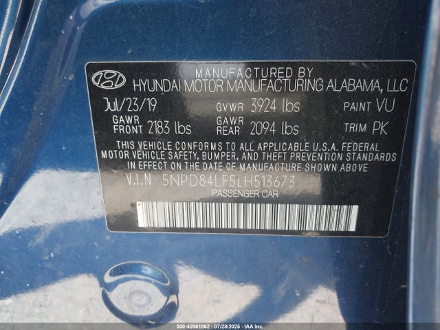 5NPD84LF5LH513673 Hyundai mpi nu