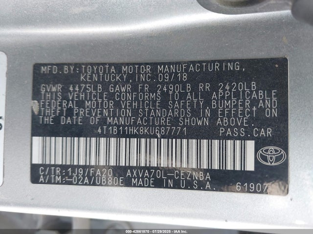 4T1B11HK8KU687771 Toyota a25a-fks