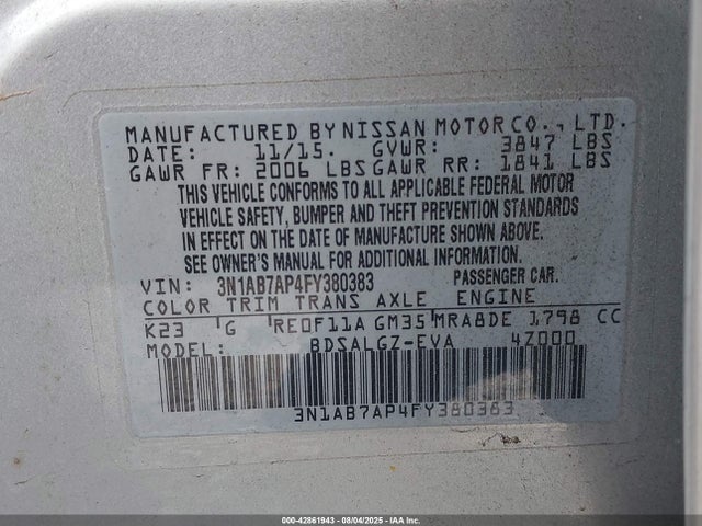 3N1AB7AP4FY380383 Nissan 2015