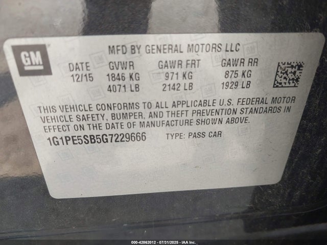 Chevrolet luv - vvt, alum, e85 max 2016 1G1PE5SB5G7229666 Image 9