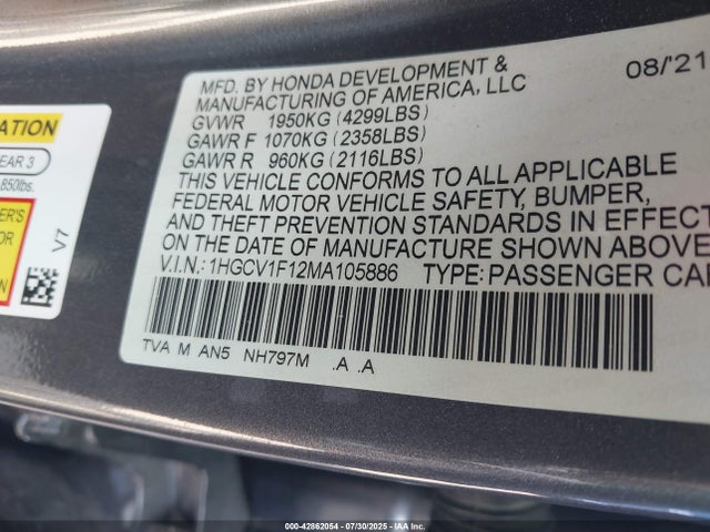 1HGCV1F12MA105886 Honda l15be