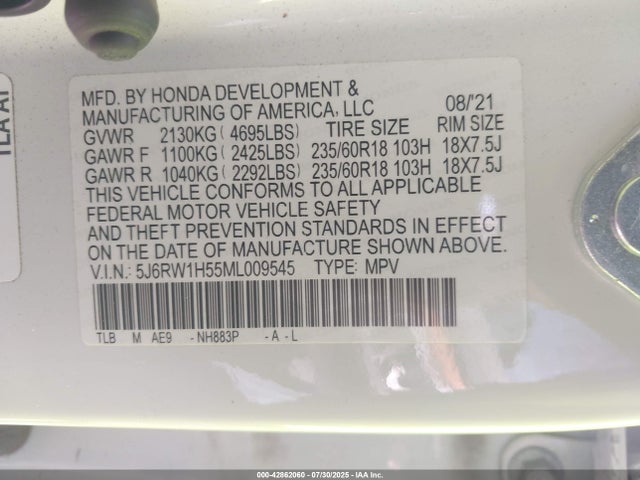 Honda l15be 2021 5J6RW1H55ML009545 Image 9