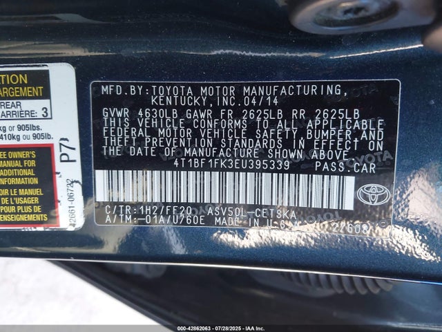 Toyota 2ar-fe 2014 4T1BF1FK3EU395339 Image 9