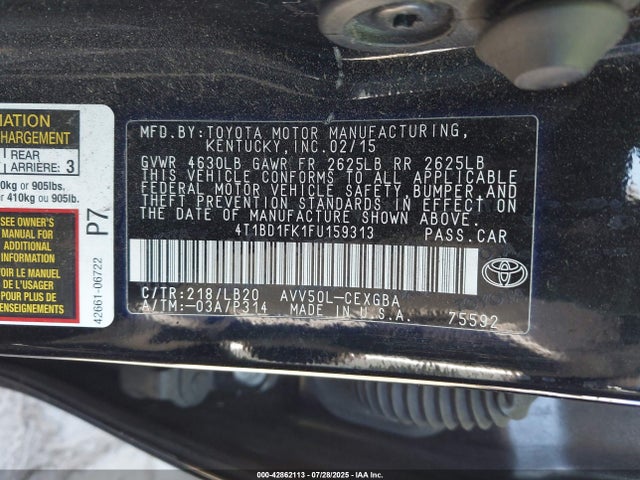 4T1BD1FK1FU159313 Toyota 2ar-fxe+2jm