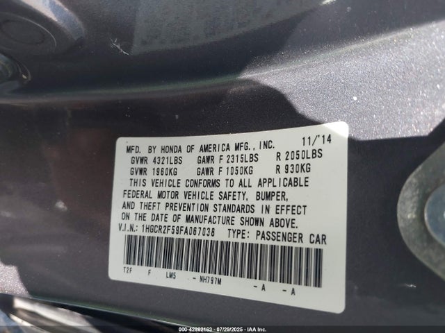 1HGCR2F59FA067038 Honda k24w1