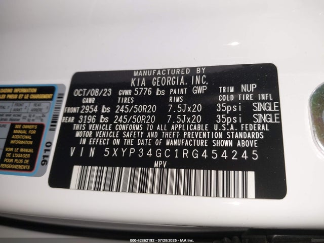 5XYP34GC1RG454245 KIA gdi lambda-ii
