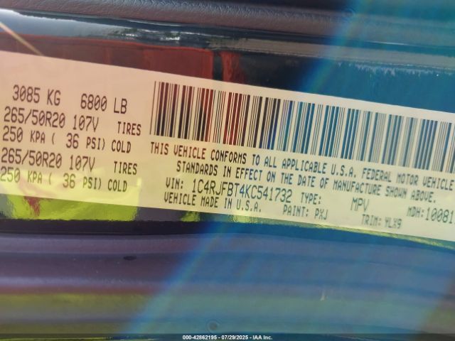 2019 JEEP GRAND CHEROKEE 1C4RJFBT4KC541732 Photo 8