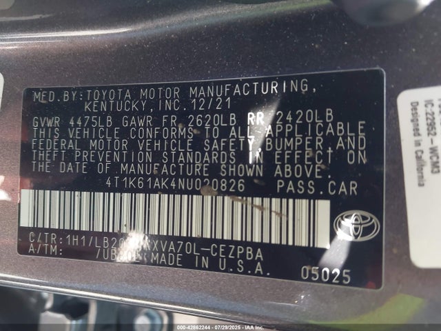 4T1K61AK4NU020826 Toyota a25a-fks