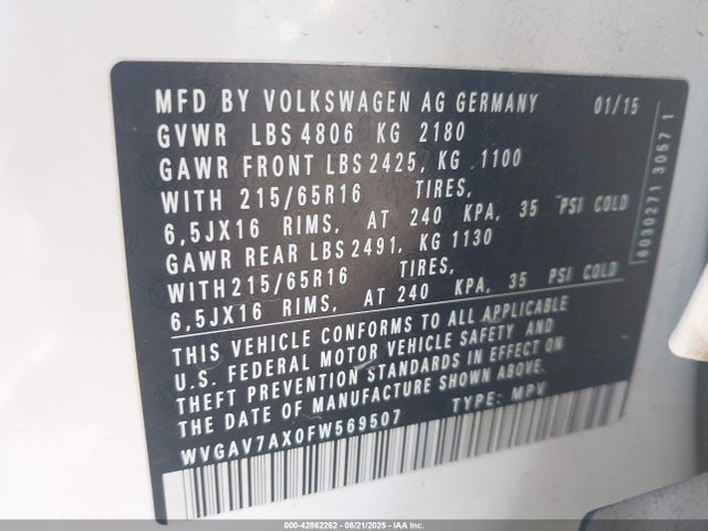 WVGAV7AX0FW569507 Volkswagen Tiguan