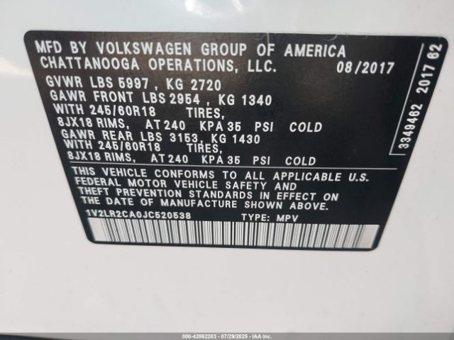 2018 VOLKSWAGEN ATLAS 1V2LR2CA0JC520538 Photo 8