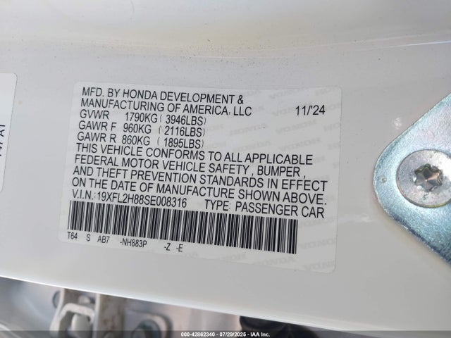 Honda k20c9 2025 19XFL2H88SE008316 Image 9