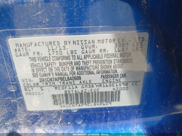 3N1CN7AP9EL842609 Nissan 2014