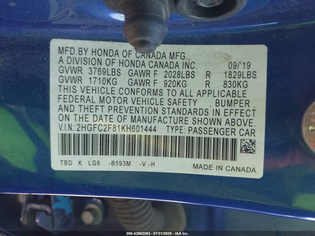 Honda k20c2 2019 2HGFC2F81KH601444 Image 9