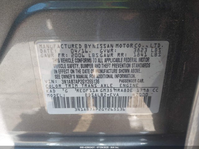 Nissan 2016 2016 3N1AB7AP2GY265136 Image 9
