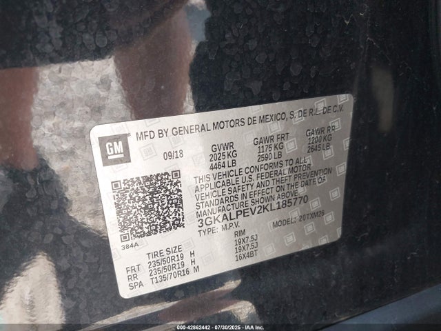 42862442 :رقم المزاد ، 3GKALPEV2KL185770 vin ، 2019 Gmc Terrain Slt مزاد بيع