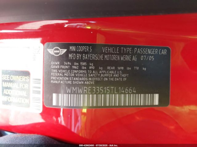 2005 MINI COOPER S WMWRE33515TL14664 Photo 8