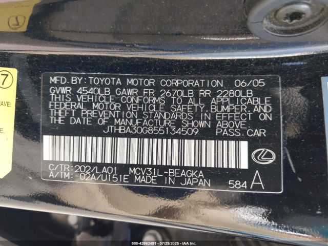 2005 LEXUS ES 330 JTHBA30G855134509 Photo 8