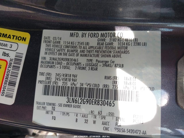 Lincoln MKZ 2014 3LN6L2G90ER830465 Image 9