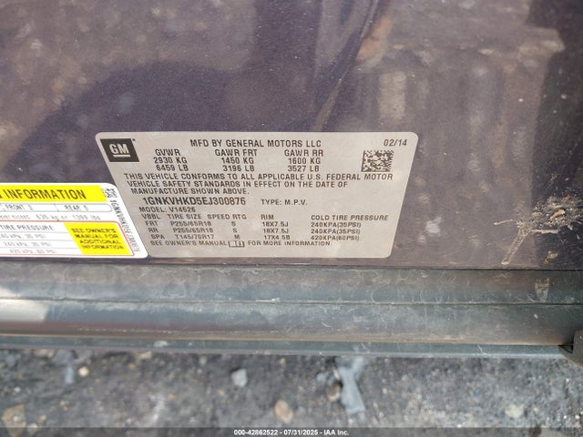1GNKVHKD5EJ300876 Chevrolet llt