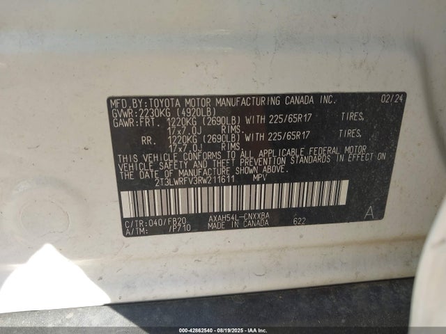 2T3LWRFV3RW211611 Toyota a25a-fxs