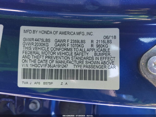 1HGCV1F36JA191247 Honda l15be