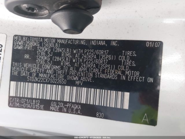 2007 TOYOTA SIENNA 5TDZK22CX7S022650 Photo 8