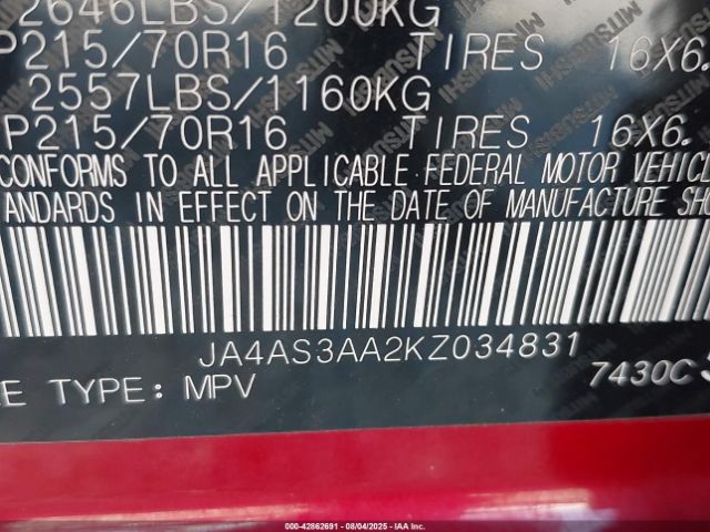 2019 MITSUBISHI ECLIPSE CROSS JA4AS3AA2KZ034831 Photo 8