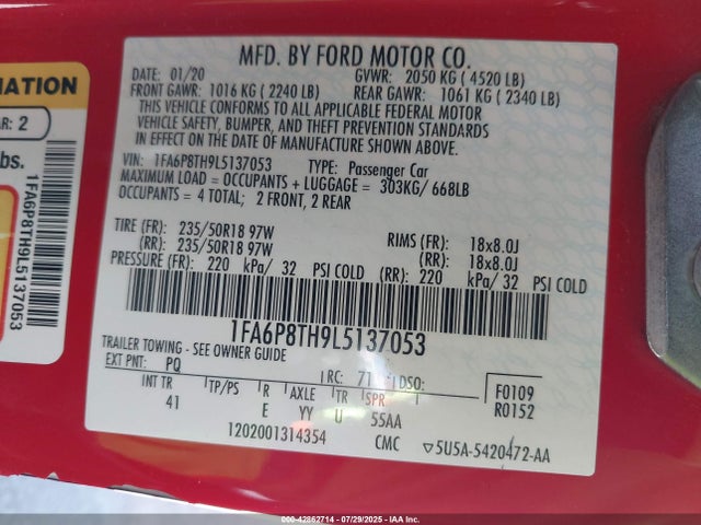 Ford 2020 2020 1FA6P8TH9L5137053 Image 9