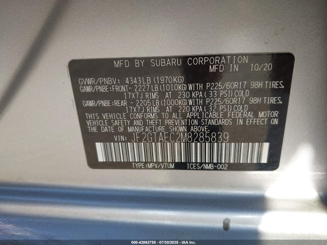 Subaru na 2021 JF2GTAEC2M8285839 Image 9