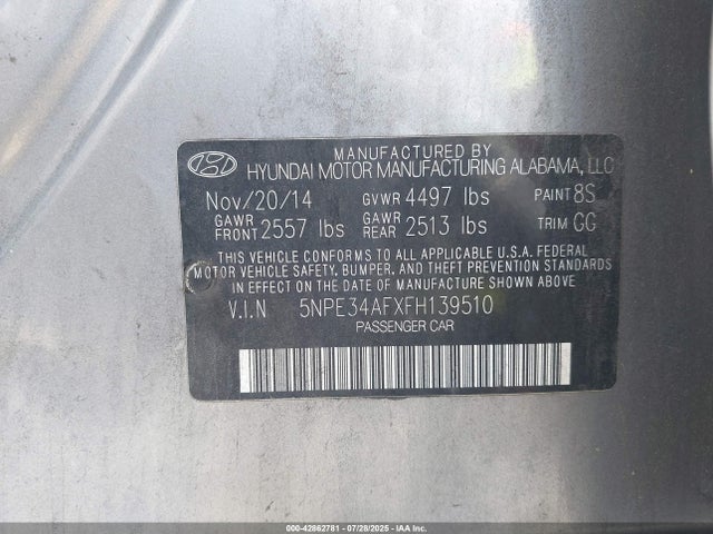 5NPE34AFXFH139510 Hyundai dohc gdi theta-ii