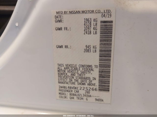 Nissan 2019 2019 1N4BL4BV0KC225266 Image 9