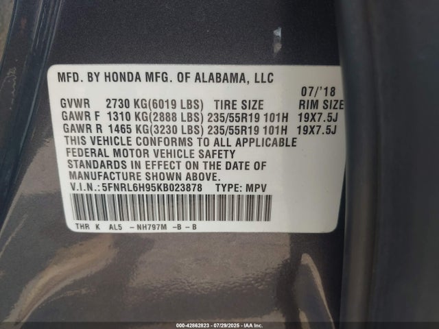 5FNRL6H95KB023878 Honda j35y7