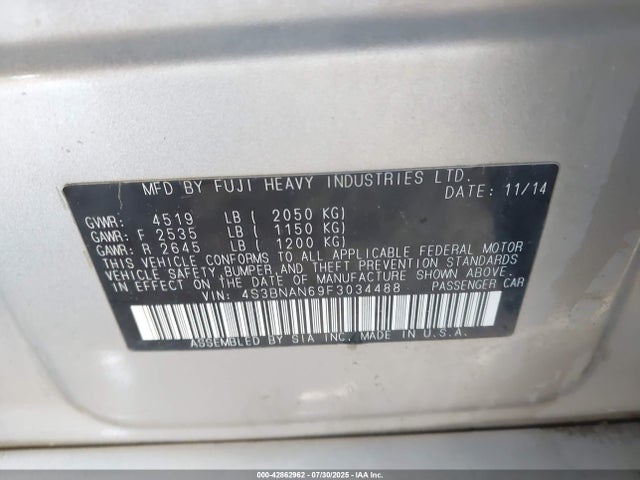 Subaru 2.5l u5 2015 4S3BNAN69F3034488 Image 9