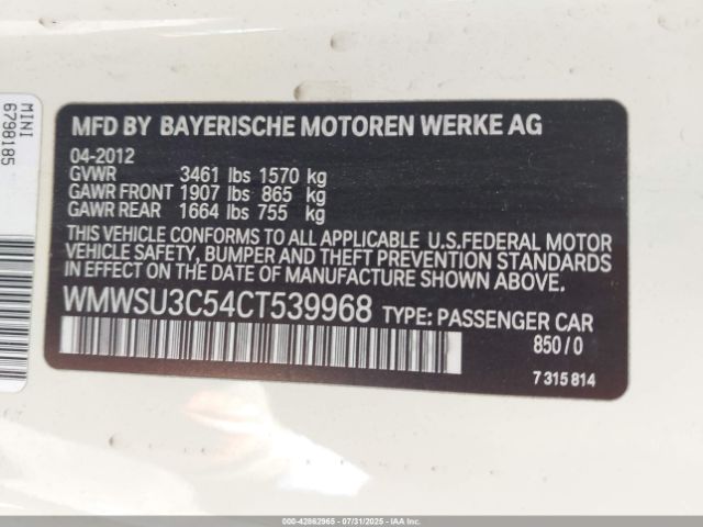 2012 MINI COOPER WMWSU3C54CT539968 Photo 8