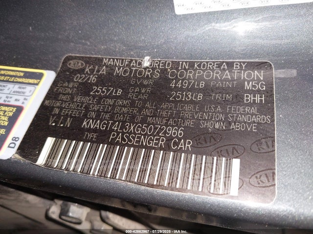 KNAGT4L3XG5072966 KIA gdi theta ii