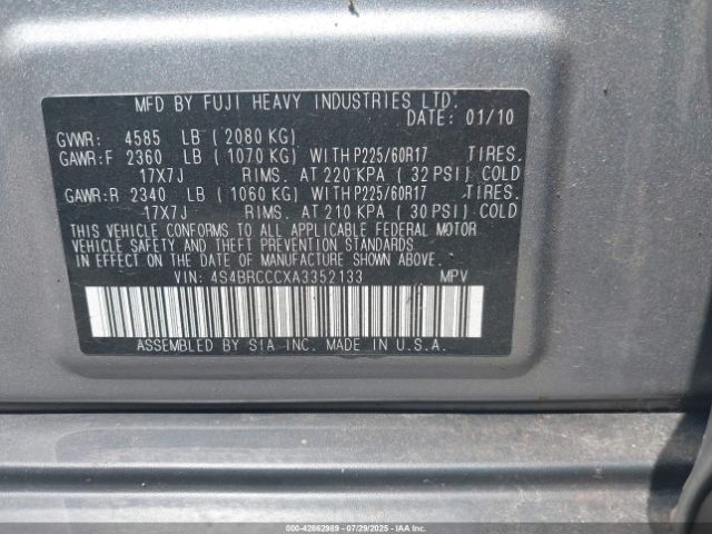 2010 SUBARU OUTBACK 4S4BRCCCXA3352133 Photo 8