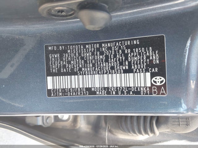 5YFBURHE4FP318509 Toyota 2zr-fe