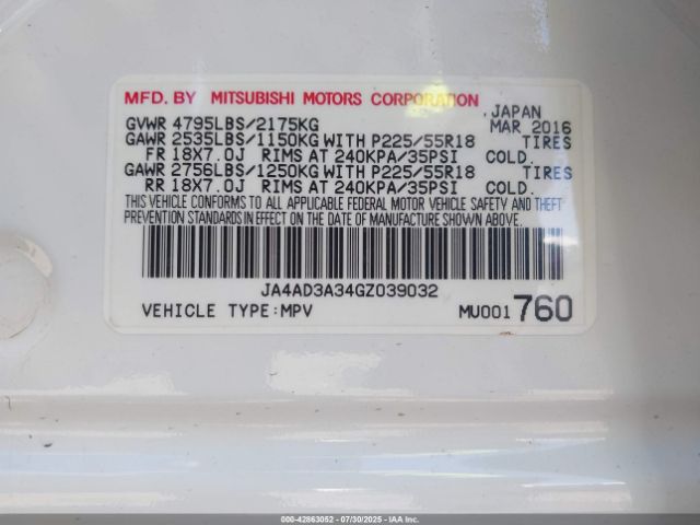 2016 MITSUBISHI OUTLANDER JA4AD3A34GZ039032 Photo 8