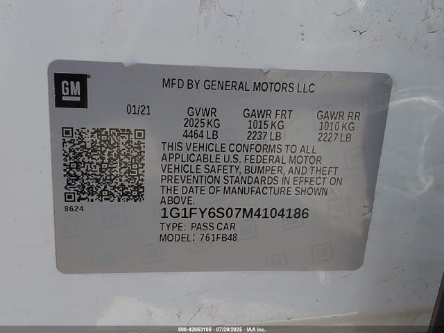 1G1FY6S07M4104186 Chevrolet BOLT EV