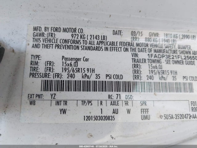 Ford FOCUS S 2015 1FADP3E21FL256508 Image 28