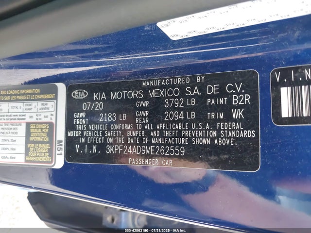 3KPF24AD9ME262559 KIA mpi nu