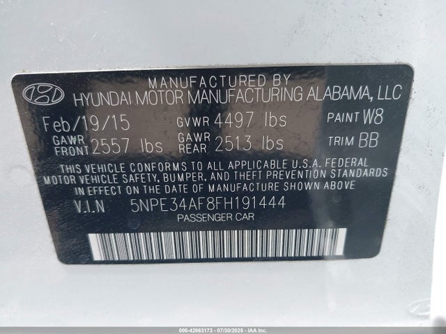 Hyundai dohc gdi theta-ii 2015 5NPE34AF8FH191444 Image 9