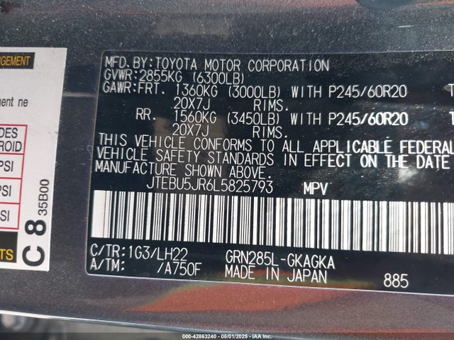 JTEBU5JR6L5825793 Toyota 1gr-fe
